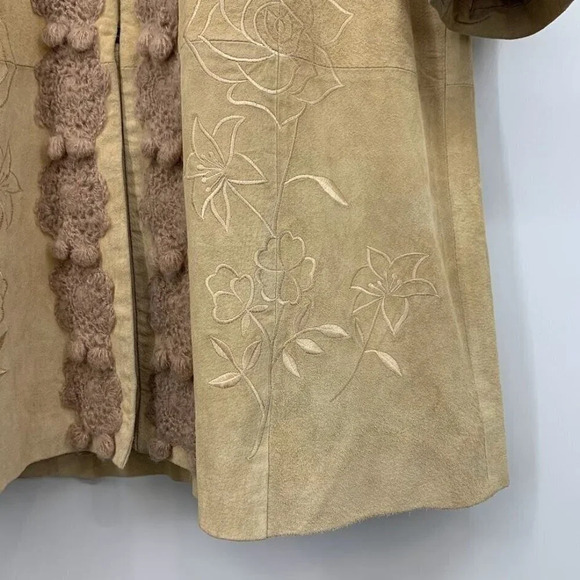 Boston Proper Women's Crocheted & Embroidered Long Leather Duster Jacket Size 16 - Picture 8 of 13